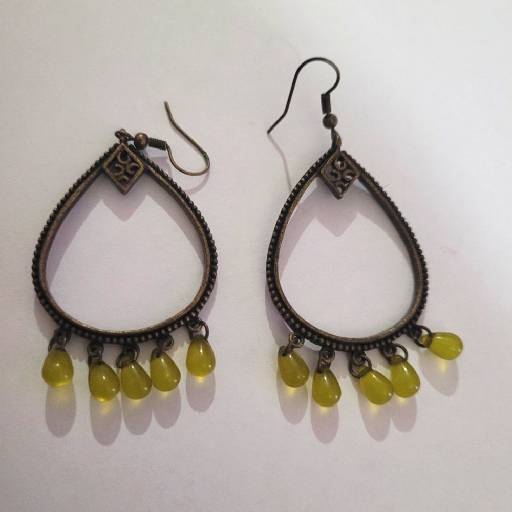 Antiqued brass and green earrings
